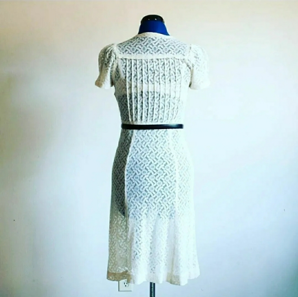 1930s 1940s White Cream Vintage Lace Dress Gem